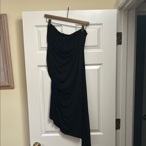 Max Edition Black Asymmetrical Ruched Midi Skirt